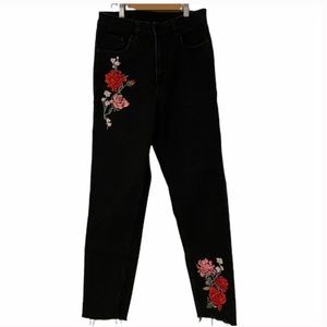 Black Embroidered Divided Skinny Jeans